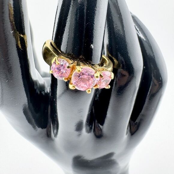 Vintage Pink Rhinestone Sterling Silver Gold Plated Ring Timeless Glamour Retro - Picture 6 of 9